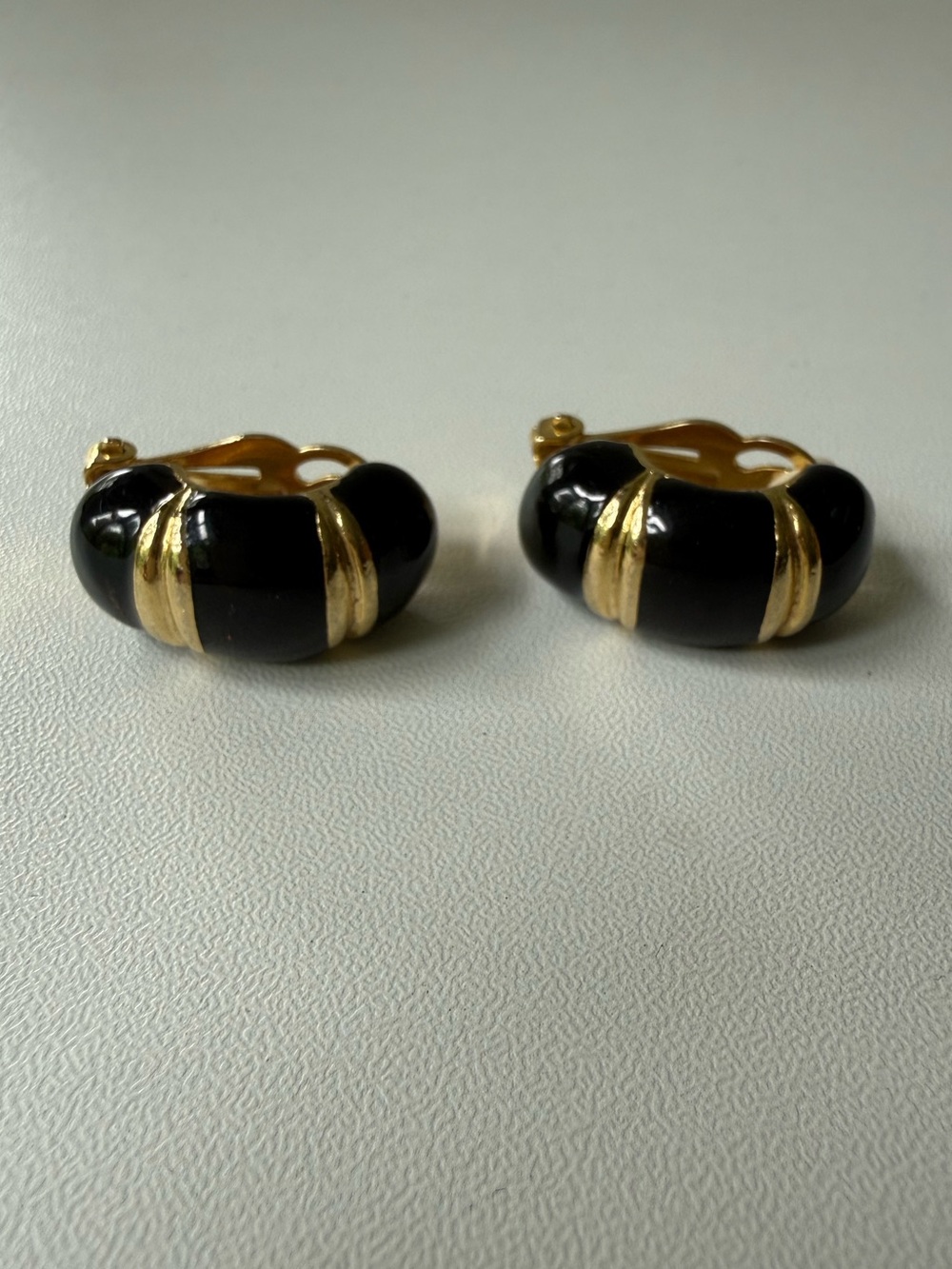 Black and Gold Hoop Clip Earrings - Women's Fashion Jewelry